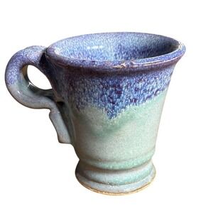 Vintage Studio Art Pottery Handmade Coffee Mug Blue Green Drip Glaze Rustic Cup